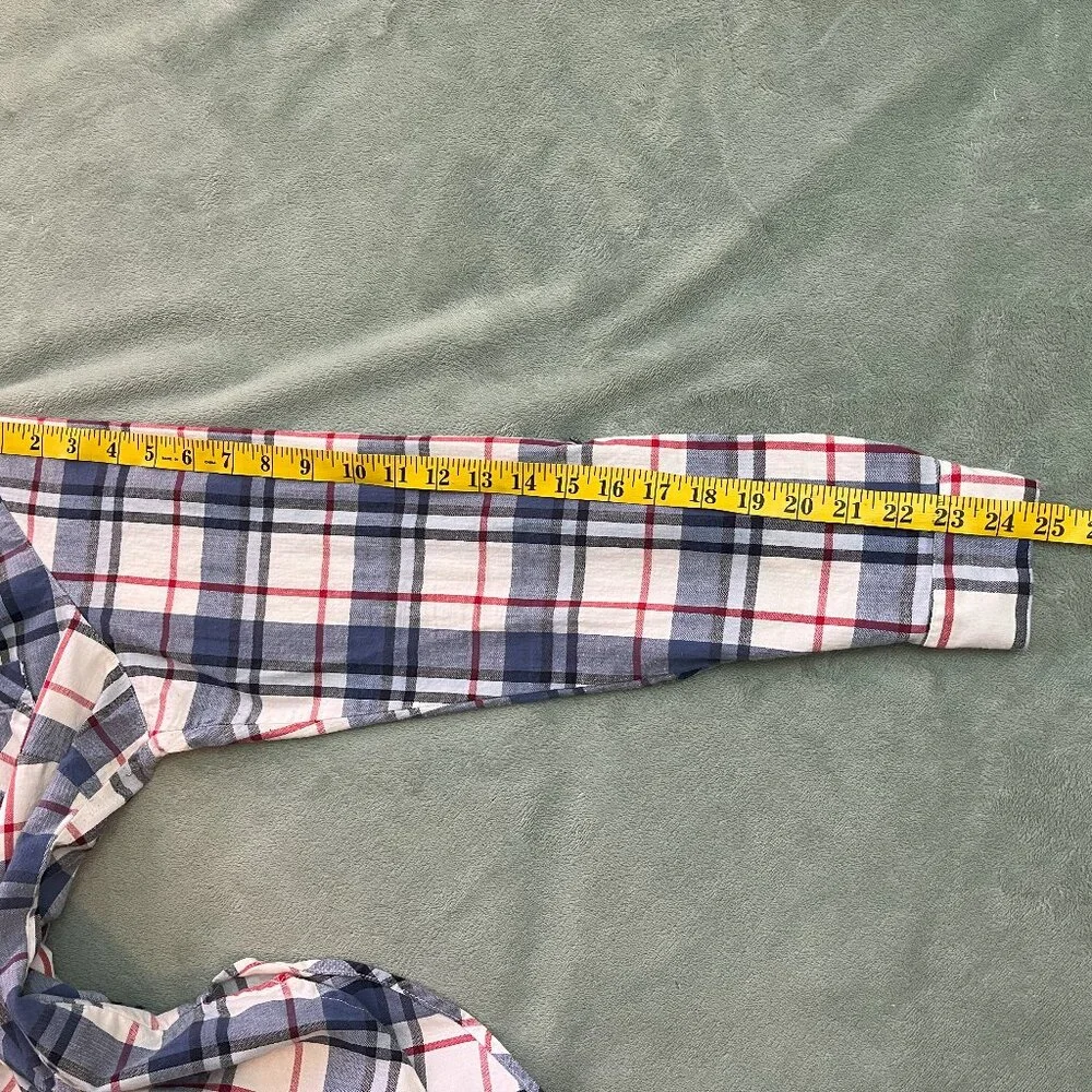 Columbia Flannel Womens XL Red White Blue Plaid Drawstring Button Up Hoodie - Picture 11 of 13